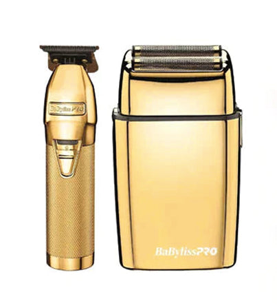 Babyliss Pro Gold FX Collection – Gold Metal Lithium Outliner & Gold Metal Cordless Double Foil Shaver Combo Deal